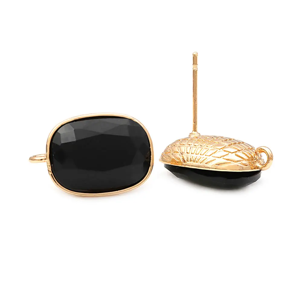 6PCS 18K Gold Color Glass Oval Shape Stud Earrings Pins Earrings Women Earrings High Quality Diy Accessories Jewellery Making