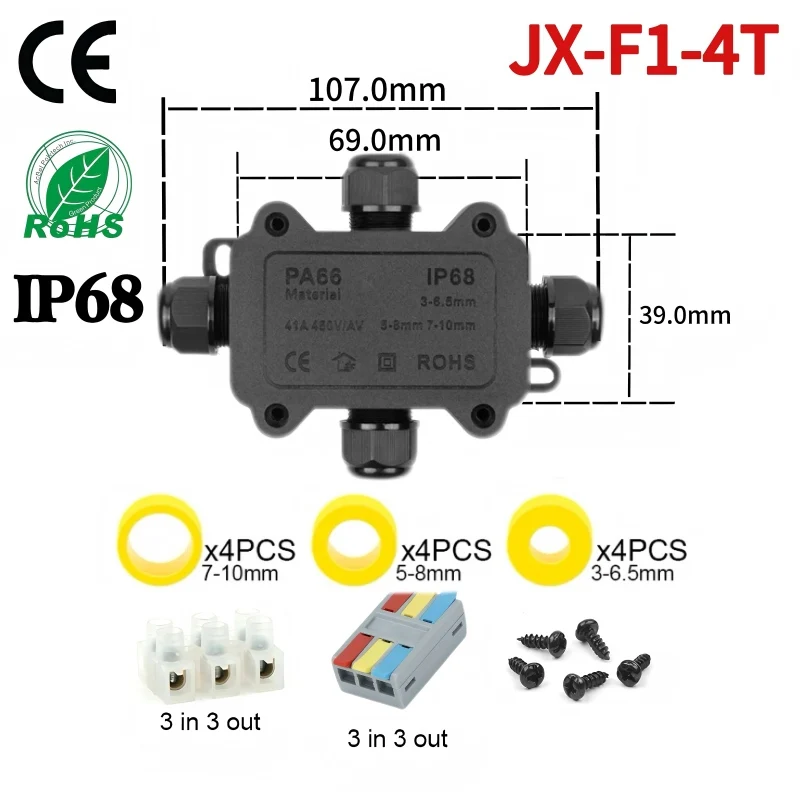 External Junction Box 2 Way Waterproof Electrical Box IP68 Cable 3 in 3 out Terminal Wire Power Junction Box Outdoor 2Way Plug L