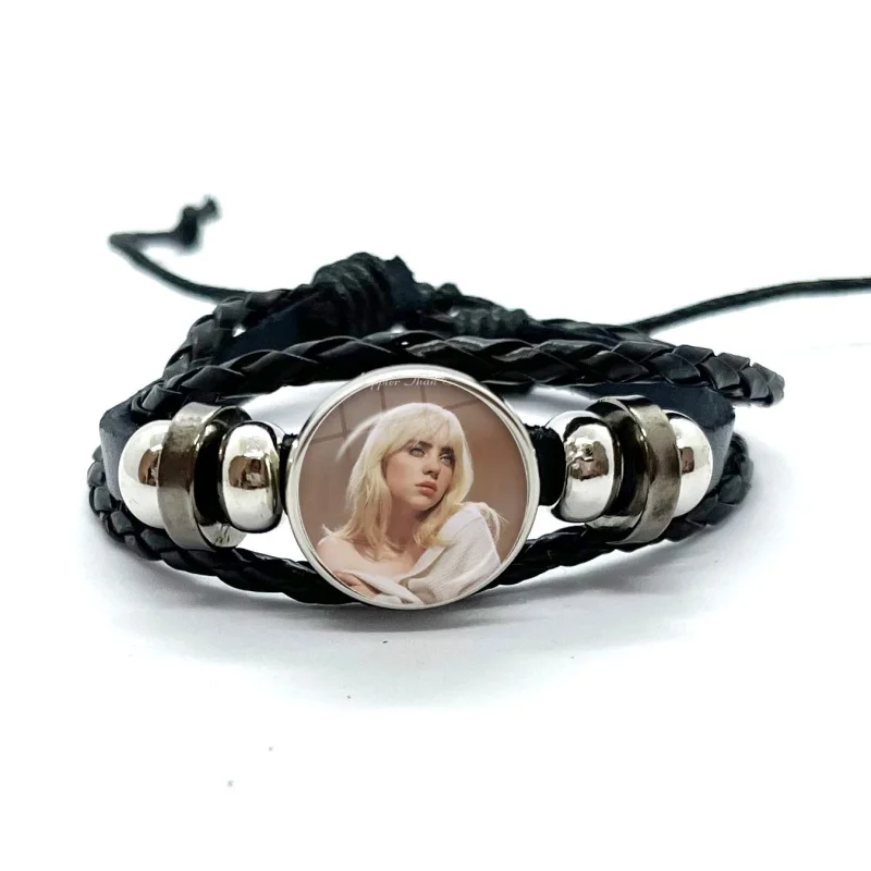 Singer Billie Eilish Cartoon Cute Leather Bracelets Glass Dome Snap Button Bracelet & Bangles Fashion Women Men Jewelry