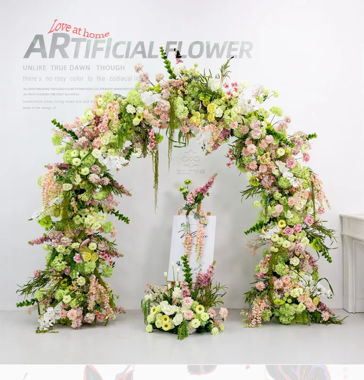 Großhandel 240CM Rosa-Grüner Künstlicher U-förmiger Blumenbogen Hochzeits-Hintergrund Gang-Dekoration Künstliche Blumenarrangements für Veranstaltungsorte – Detail 7