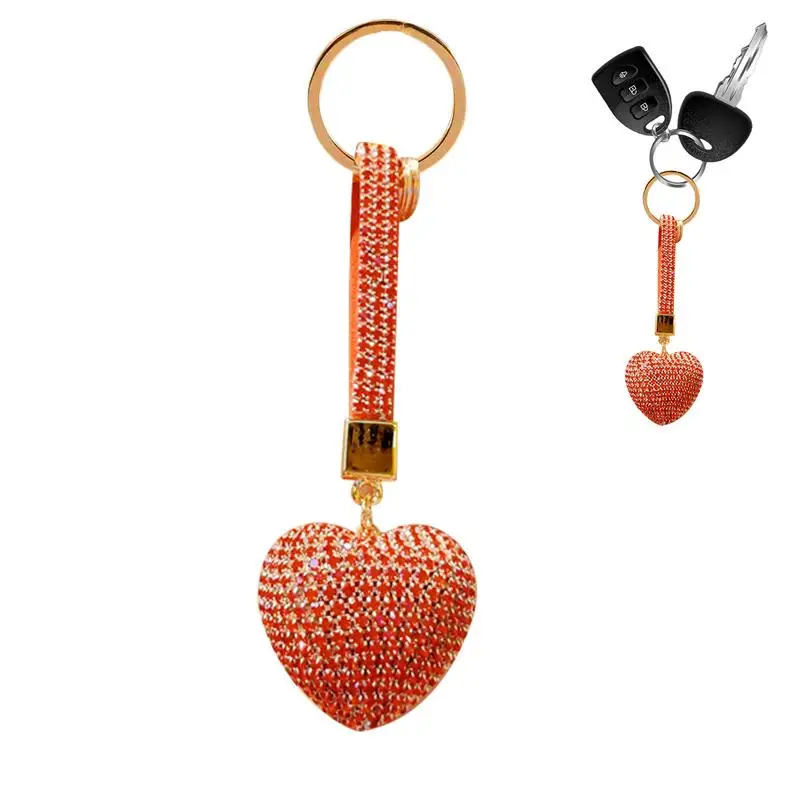 Bling Rhinestone Heart Shape Keychains Women Girls Keyring For Purse Charm Backpack Accessories