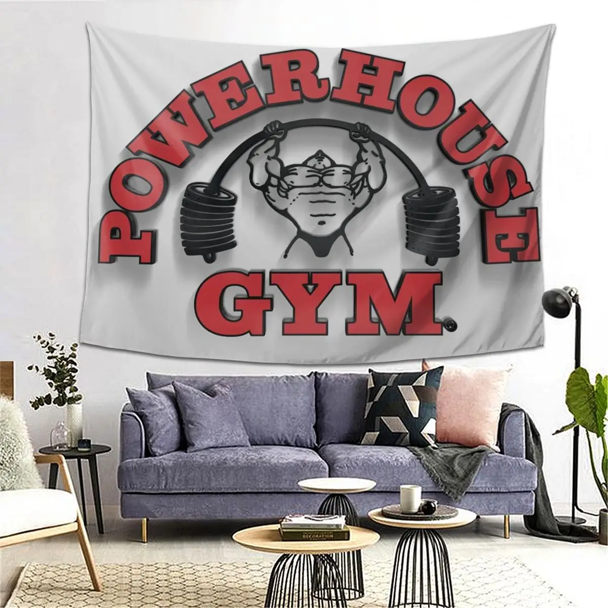 Powerhouse Gym Motivation Tapestry Decoration Art Aesthetic Tapestries for Living Room Bedroom Home Wall Cloth Wall Hanging