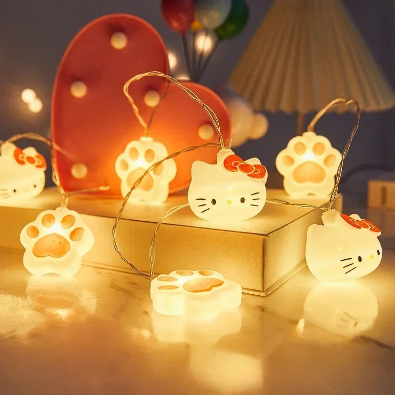 Kawaii Sanrio Hello Kitty Lights String Bedroom Battery Atmosphere Lighting Home Decoration Anime Figures Luminous Model Toys