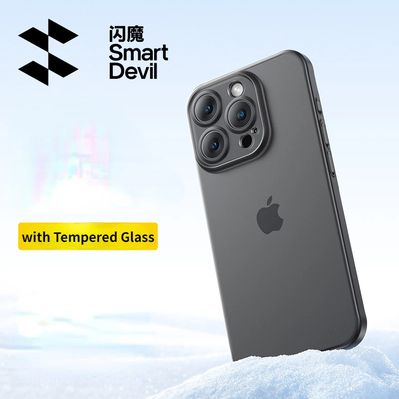 SmartDevil Ultra-thin Matte Phone Case for iPhone 15Pro Max 15 Anti-fall Phone Protect Shell Cover with Tempered Glass