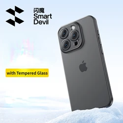 SmartDevil Ultra-thin Matte Phone Case for iPhone 15Pro Max 15 Anti-fall Phone Protect Shell Cover with Tempered Glass