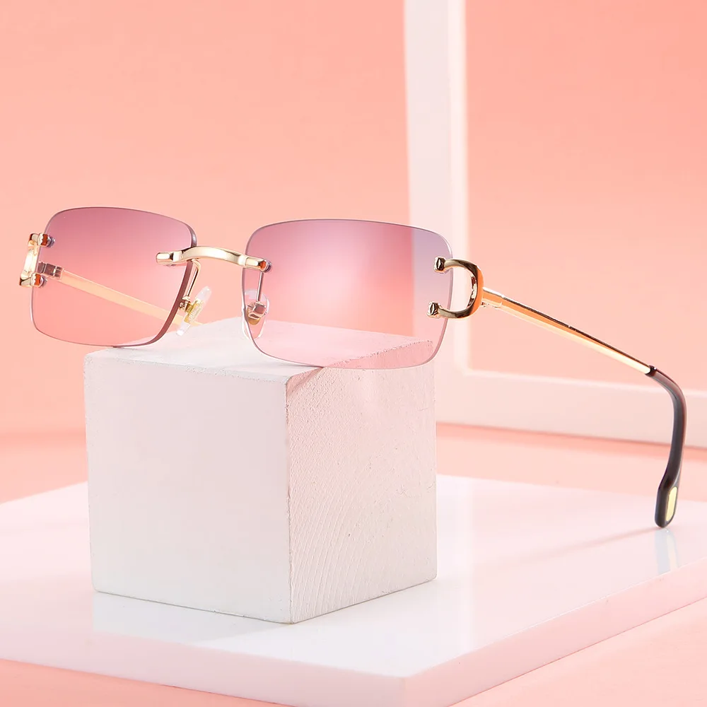 

Rectangular Sunglasses Men Rimless White Copper Small Square Sun Glasses For Women Gradient Lens Outdoor Eyewear UV400