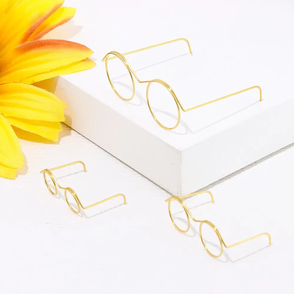 10 pezzi simpatici occhiali da bambola retrò senza lenti con montatura rotonda dorata per accessori per bambole di moda per bambole