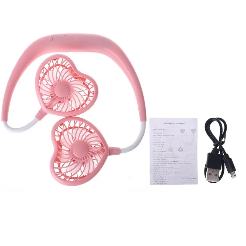 พัดลมห้อยคอสำหรับพัดลมทำความเย็นขนาดเล็กพัดลม USB แบบพกพาเครื่องทำความเย็นคอรูปหัวใจจัดส่งสินค้า