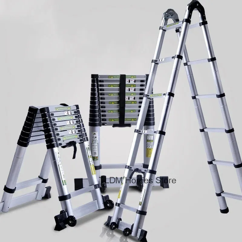 Aluminum Telescopic Ladder Foldable Non-slip Herringbone Stairs Industrial Household Folding Alloy Ladder Max Load 150kg F