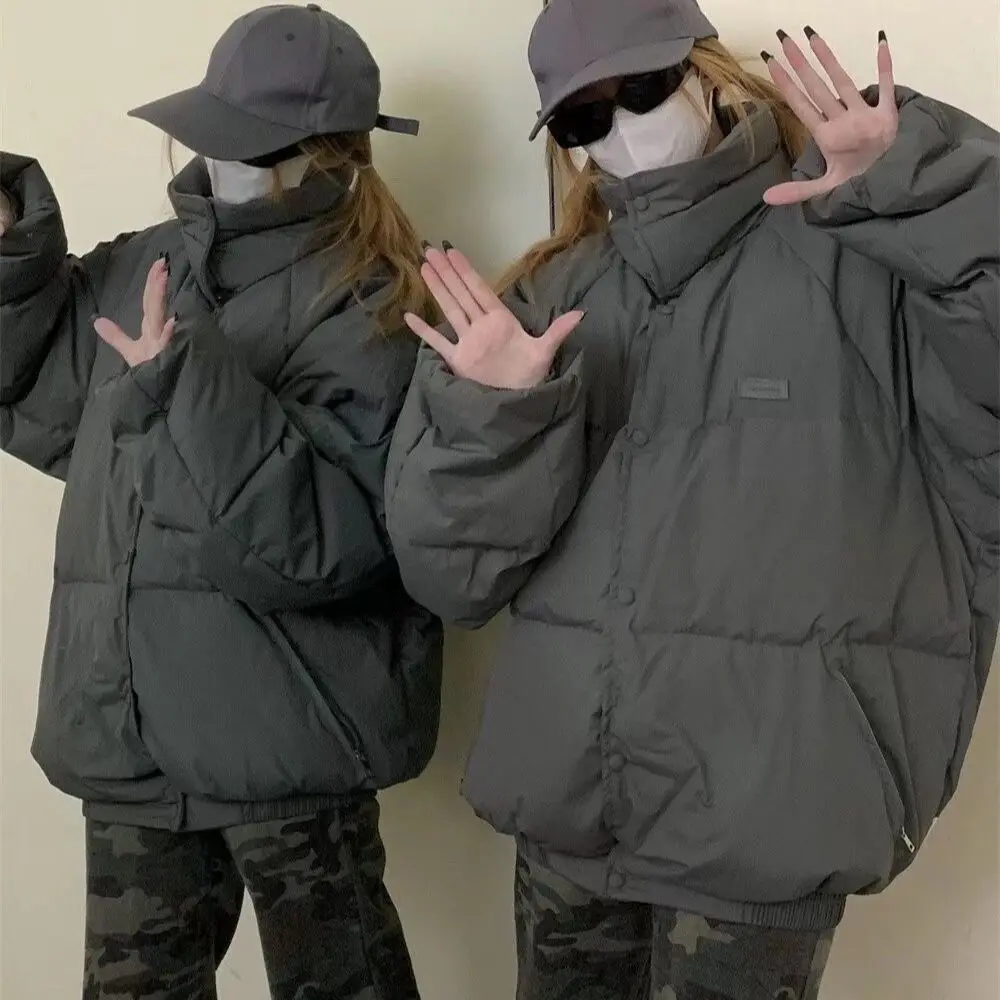 Novo estilo curto gola casaco de inverno forma pão solto ajuste gola feminina fechamento com zíper jaqueta de algodão para adultos