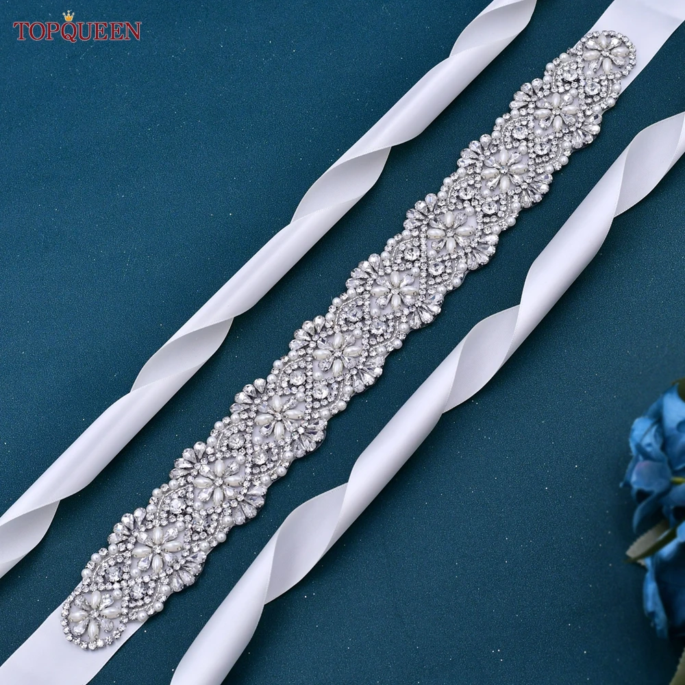 TOPQUEEN Iuxury Bridal Dress Belts Women's Rhinestones Decoration Bride Wedding Accessories for Evening Party Gown Sashes S04B