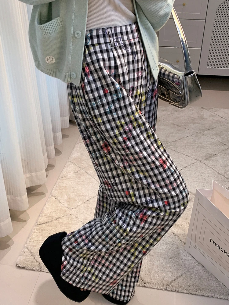 

High Waist Wide Leg Pants Women's Casual Trousers Slimming Effect fiti Print Bla White Cheered Elastic Waist Loose Fit