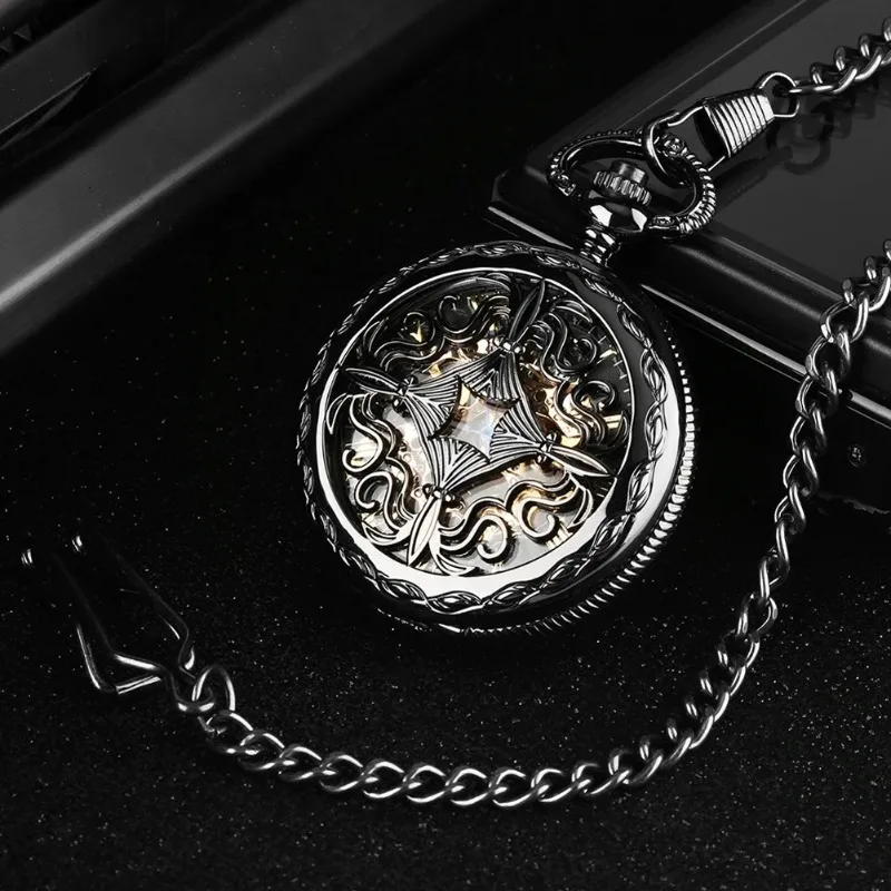 أنيقة خمر الميكانيكية اليد لف ساعة جيب أسود/أبيض الأرقام العربية الهاتفي الفاخرة قلادة ساعة reloj دي bolsillo #6