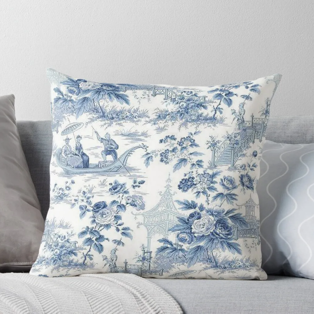 Powder Blue Chinoiserie Toile Throw Pillow Decorative Cushions For Living Room Pillow Cases Couch Cushions Cushions Home Decor