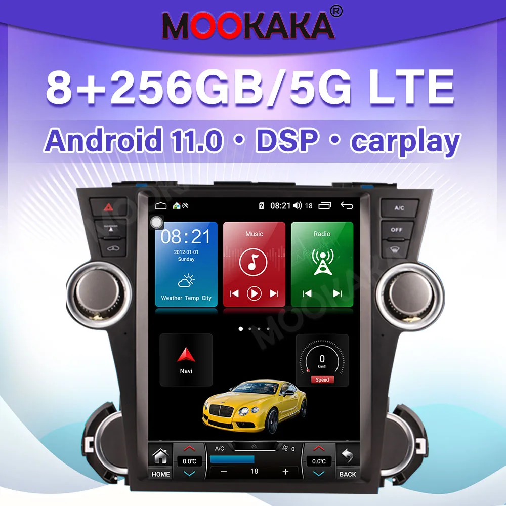 

Для Toyota Highlander Kluger 2009-2013 Carplay Android автомобильное Стерео Радио мультимедийный плеер GPS навигация Авто Аудио