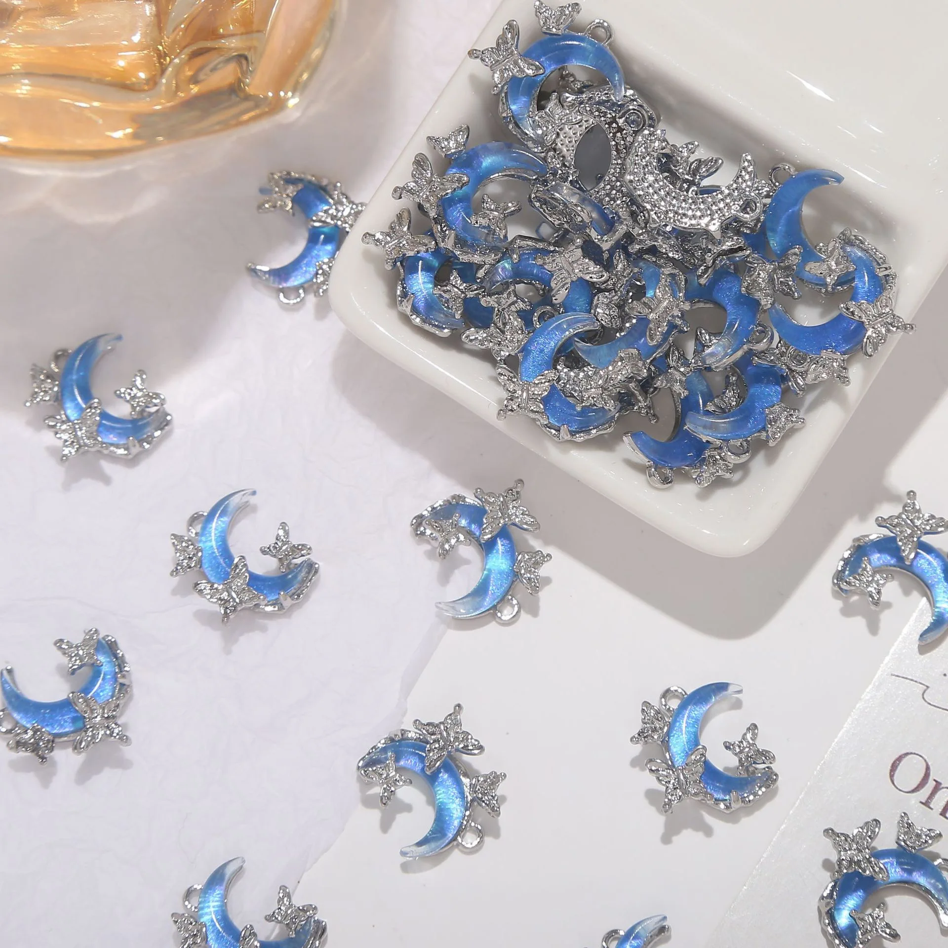 30Pcs Butterfly Moon Cat Eye Gold Plated Alloy Pendant Charms for Jewelry Making, DIY Beaded Necklace Bracelet Findings Supplies