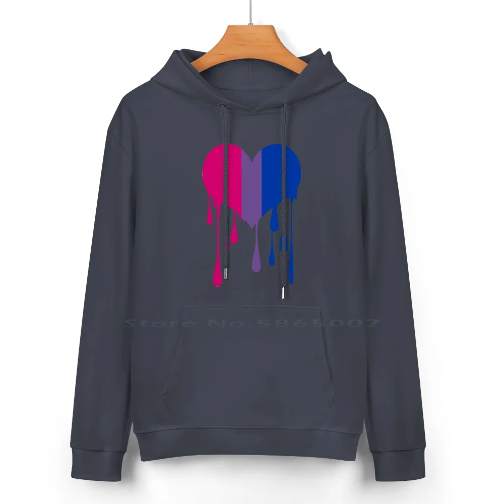 Pride Flag Bisexual Heart On Black Pure Cotton Hoodie Sweater 24 Colors Pride Lgbtq Queer Gender Equality Flag Love 100% Cotton