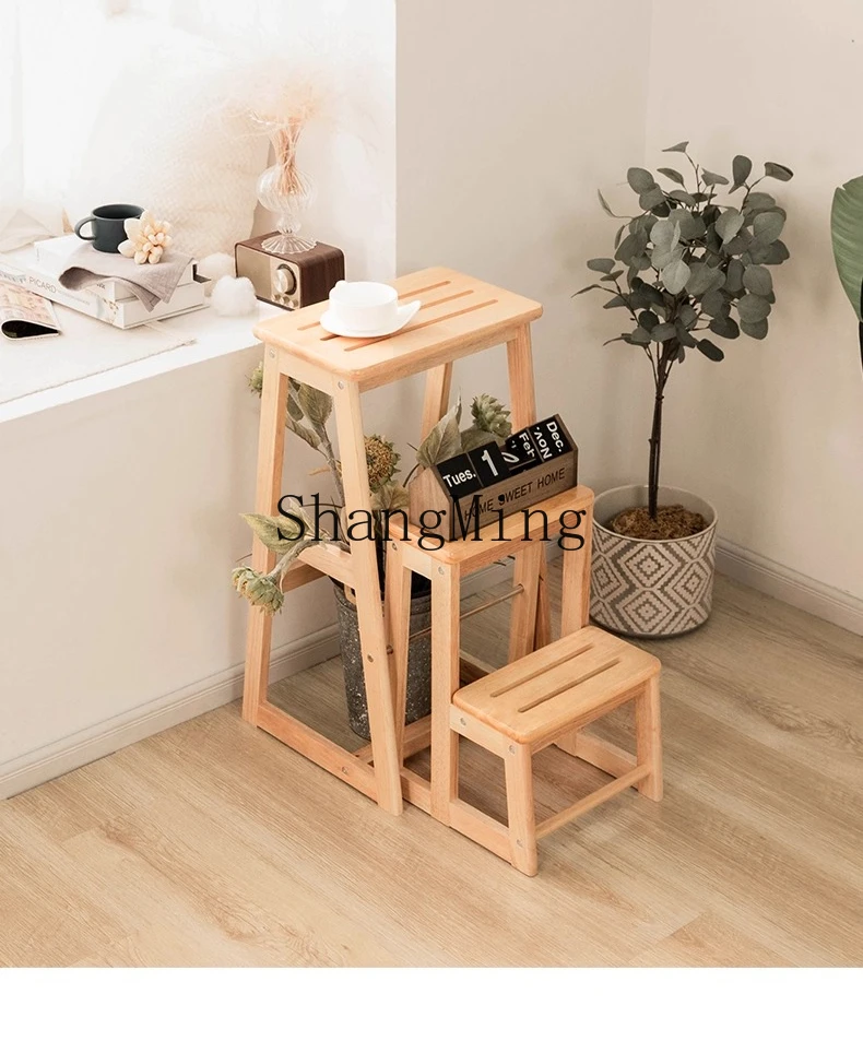 ZYY household high value solid wood three-story ladder stool dual-purpose folding ladder household wooden ladder indoor