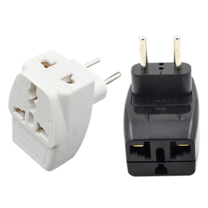 Universal to Europlug EU Travel Adapter 3 Way Multi Outlet Black Color TYPE E F G