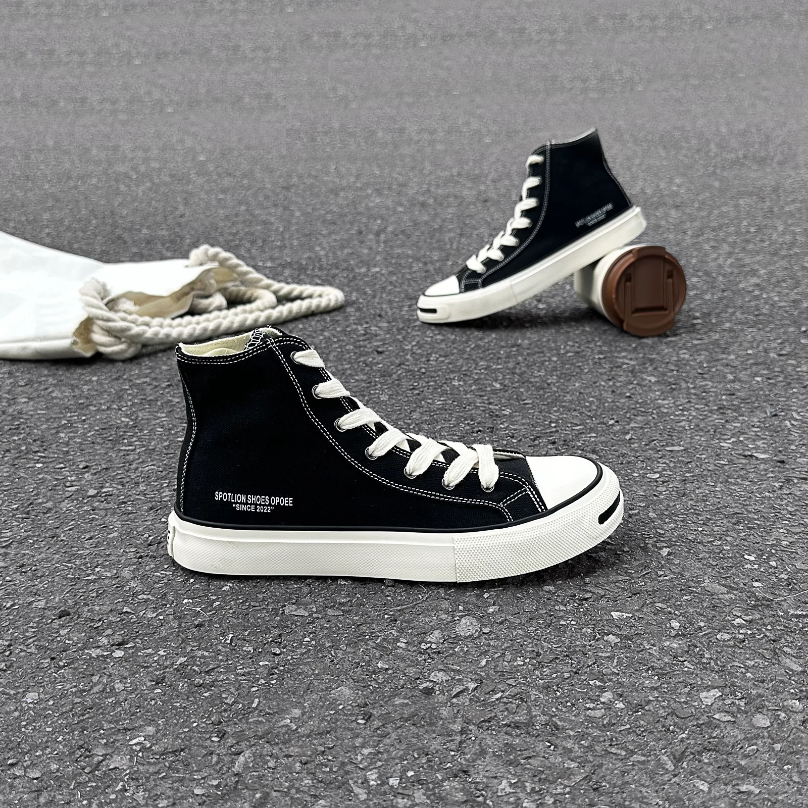WZ017 OPOEE Spring and Autumn New Youth Canvas Shoes High Top Lace up Boys and Girls Korean Version Soft soled Board Shoes