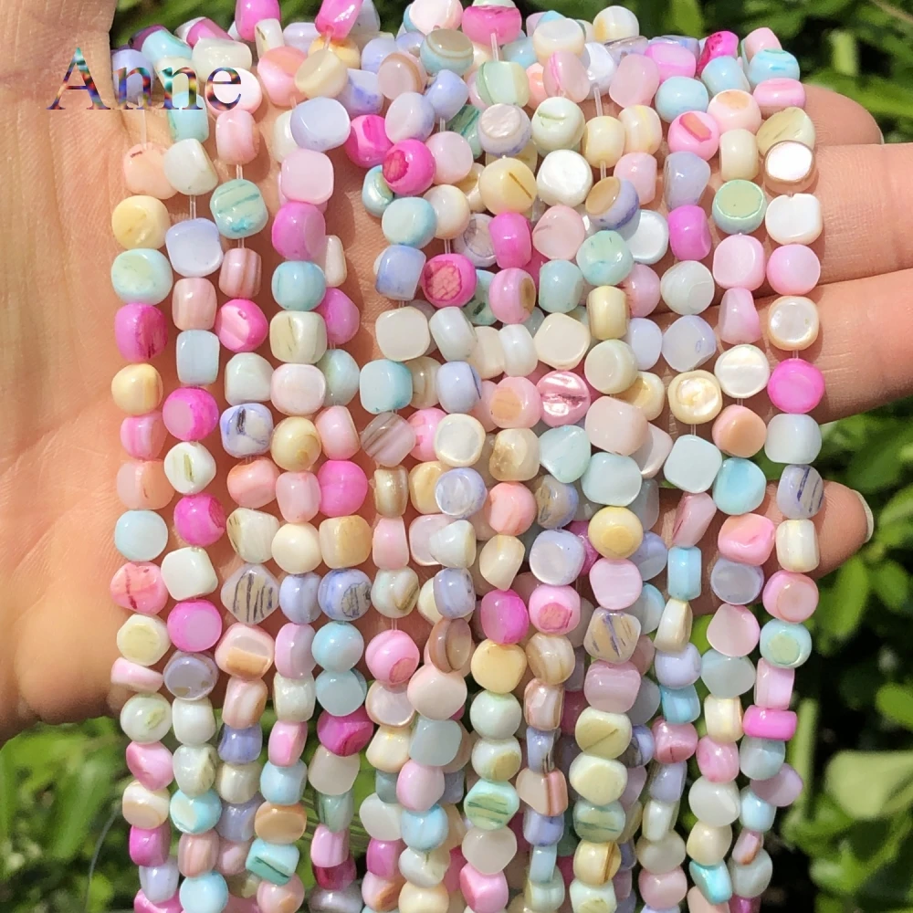 Natural Freshwater Shell Bead Mother of Pearls Irregular Round Flat Loose Beads for Jewelry Making DIY Gift Bracelets Necklace