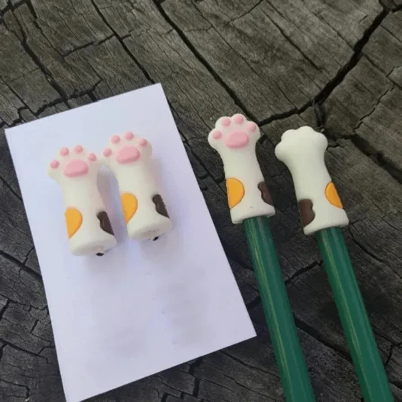 3 peças bonito gato pata lápis desenhos animados lápis anti-mastigar silicone lápis boné para criança classe