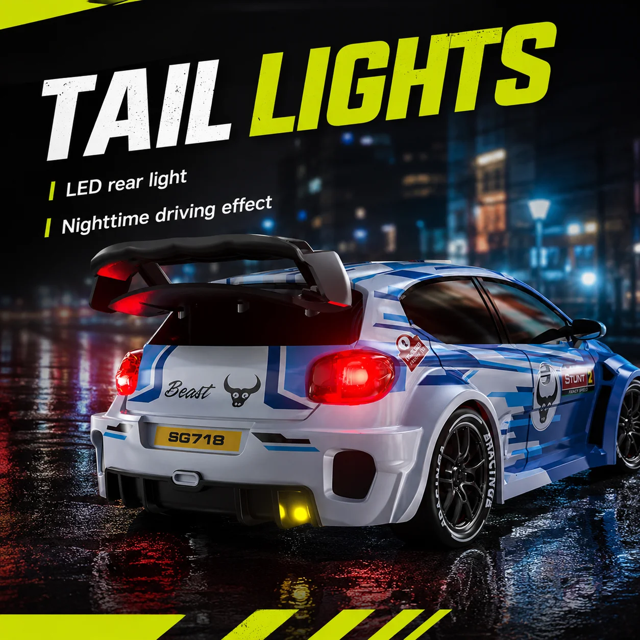4WD Racing Drift Car 2.4G Remote Low Latency High Sensitivity Anti Interference Dual Speed Mode LED Lights 3.7V Lithium Battery RC Car