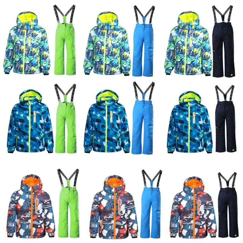 

Mountain Girl Snow Suit Outdoor Sport Children Outfits Winter Warm Baby Boy Set Hooded Jacket Overall Warm Fleece Kids Clothing