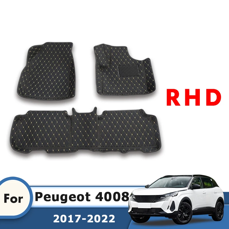 

Автомобильные коврики с правым рулем для Peugeot 4008 2024 2023 2022 2021 2020 2019 2018 2017, ковры, аксессуары для салона автомобиля, декоративное покрытие