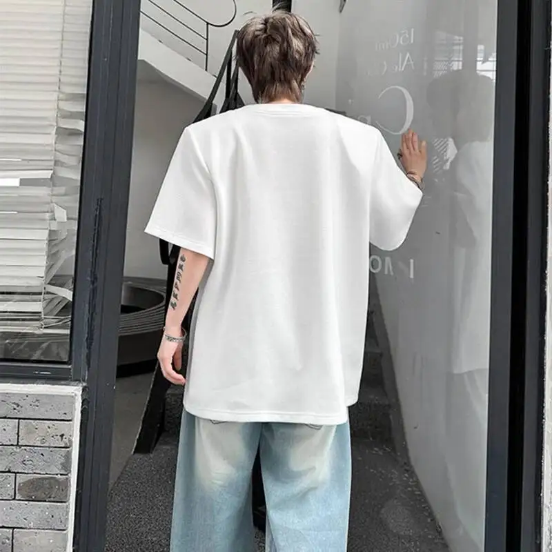 LUZHEN Summer Wave Round Neck Shoulder Pad T-shirts 2026 Men's Trendy High Quality Loose Short Sleeve Tops Handsome Tops JY7329