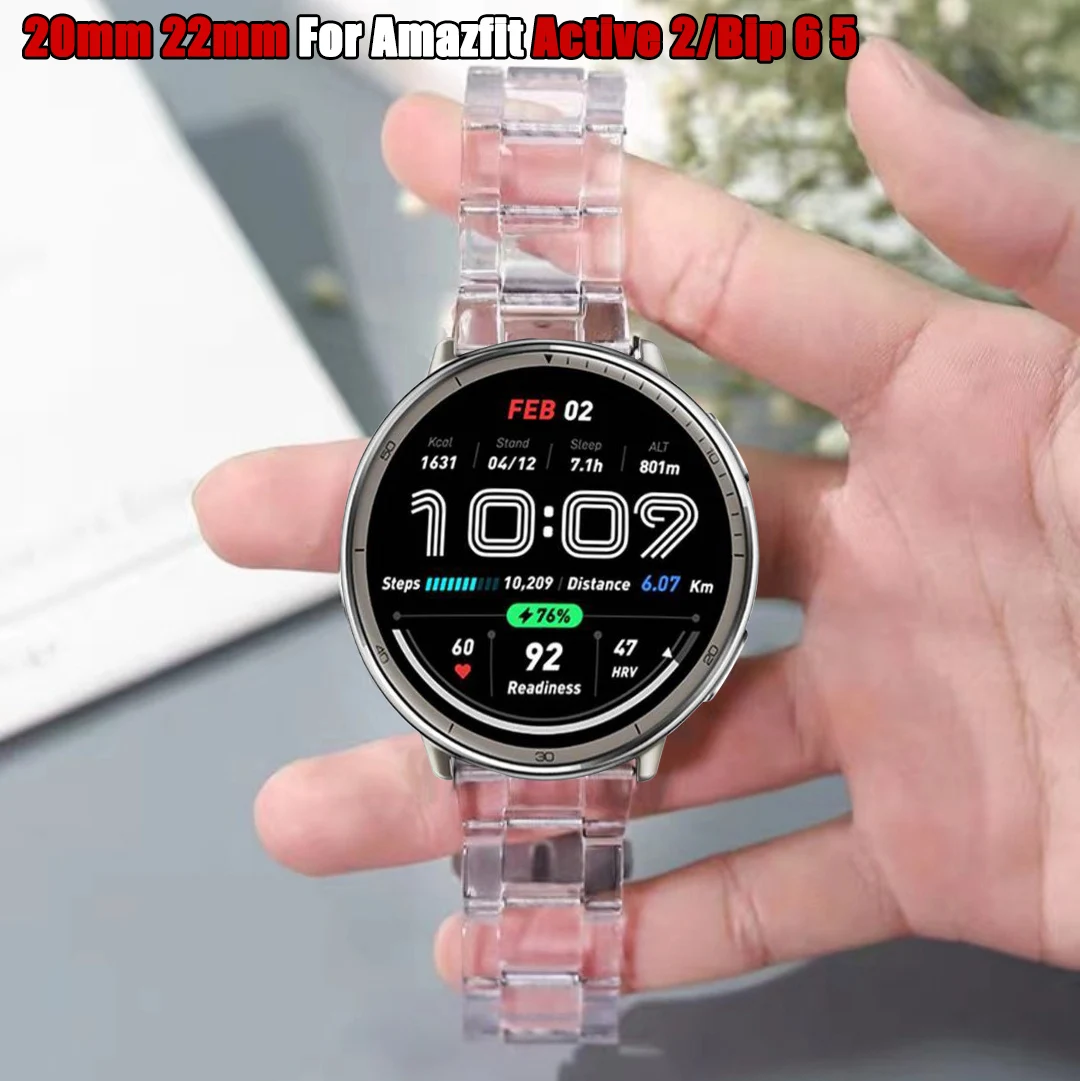 20mm 22mm Clear Resin Strap For Amazfit Bip 6 5 Watch Band For Amazfit Active 2/GTS 4 3/GTR 4 3 2/Cheetah Square/Round/Balance 2