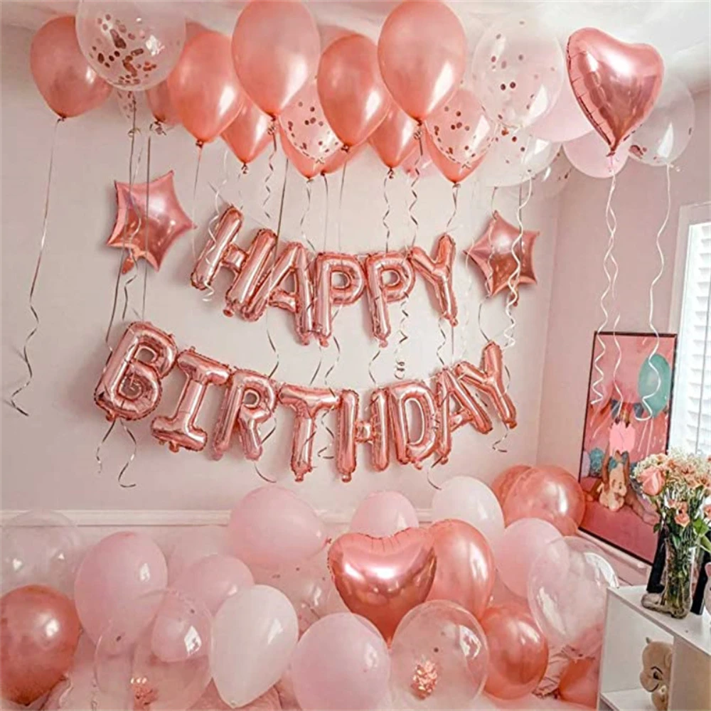 66 Stück Roségold Geburtstagsparty-Ballon-Set, alles Gute zum Geburtstag, Banner, 32 Zoll, digitaler Ballon, Geburtstagsfeier, Event-Dekoration