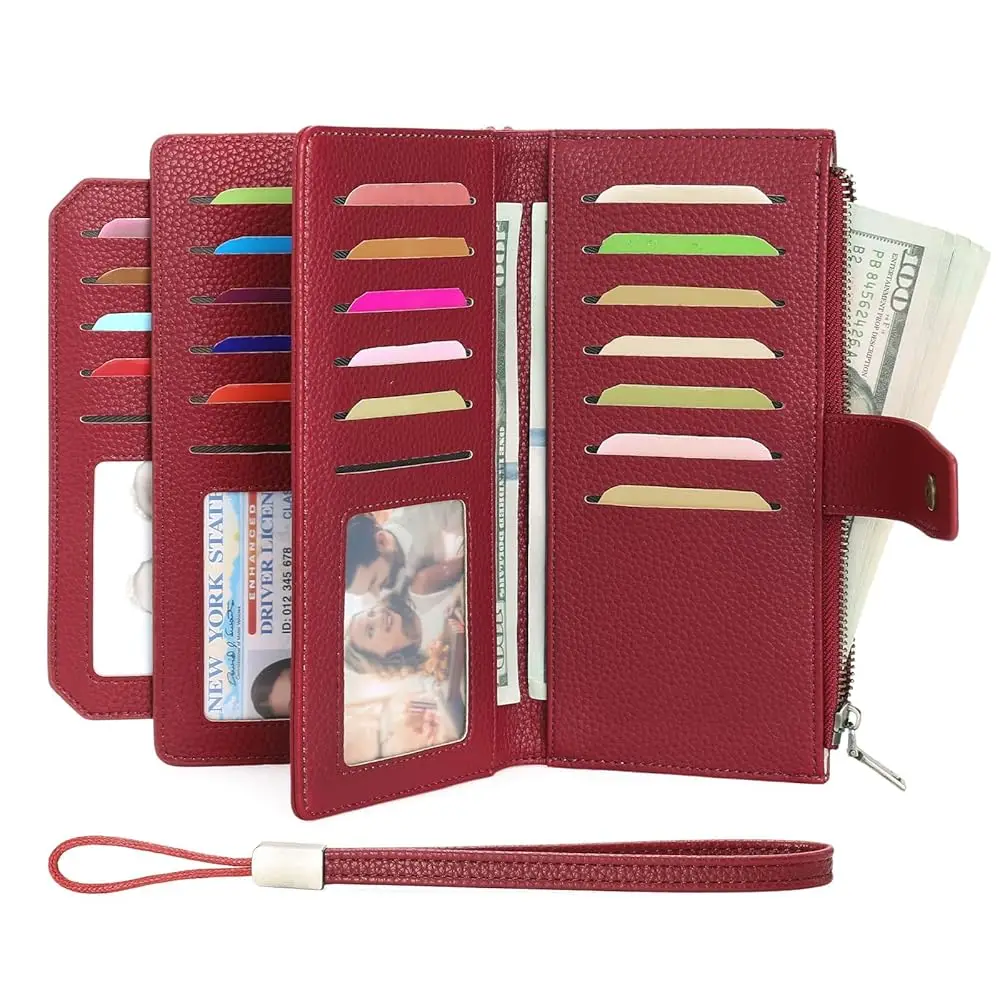 

Free ShippingWomens Wallet RFID Blocking Large Capacity Vegan Leather Card Holder Wristlet Clutch with 32 Card Slots 4 ID Window