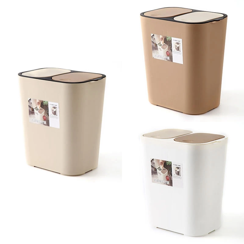 Promotion! Dry And Wet Classification Double-Barrel Trash Can Nordic Simple Press Household PP Plastic Waste Bins With Cover