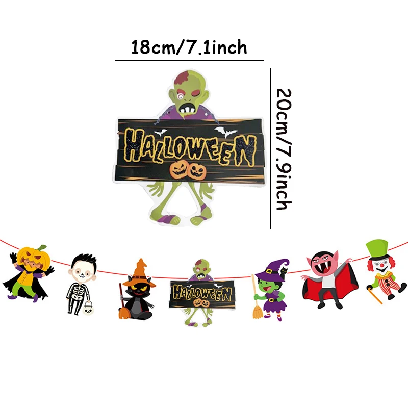 1set Halloween Party Decoration Paper Bunting Banners Ghost Garland Bat Hanging Pumpkin Hanger Wall Door Hallows Eve Decor Suppl