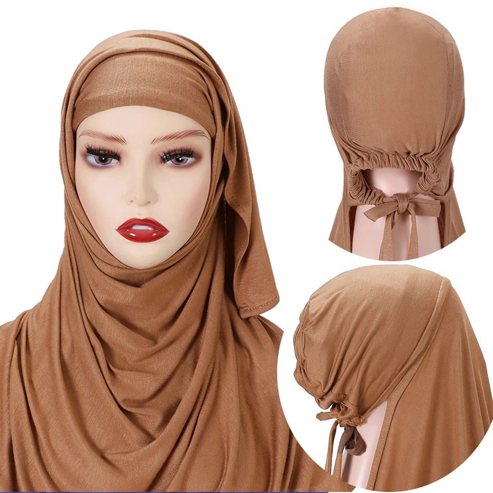 

Мусульманский модальный регулируемый шарф, веревочная кепка, Джерси, постоянный хиджаб, мягкий тюрбан, однотонная шаль, однотонная повязка на голову, платок Femme