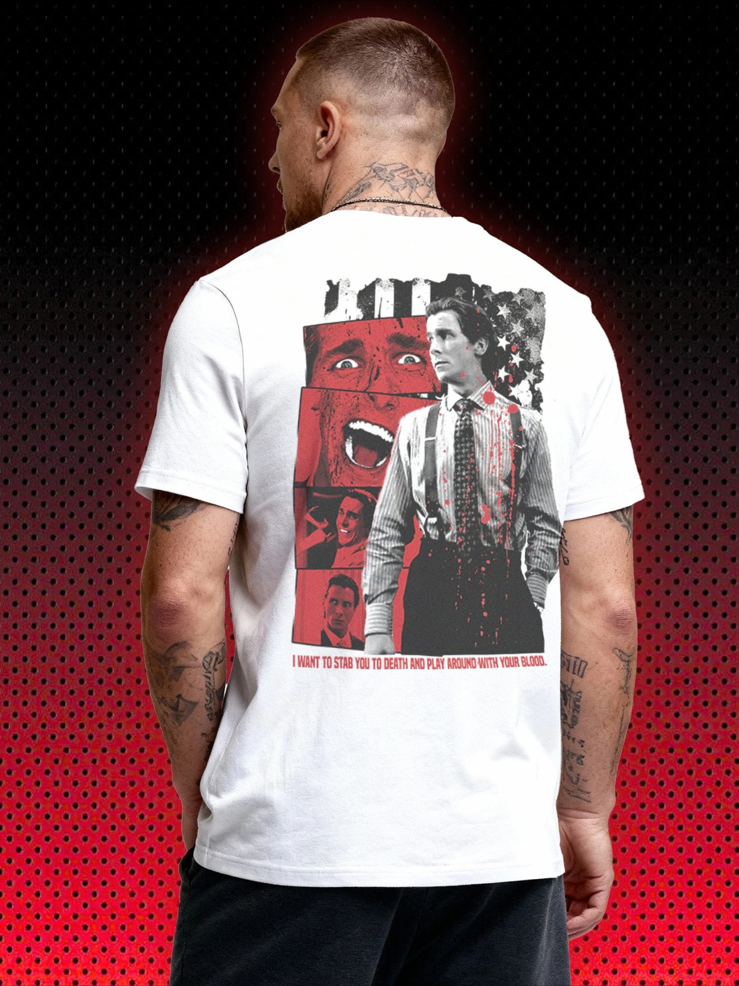 American Psycho Patrick Bateman T Shirt Retro 2000s Cult Horror Movie Graphic Print Cotton Short Sleeve Tee for Men Women