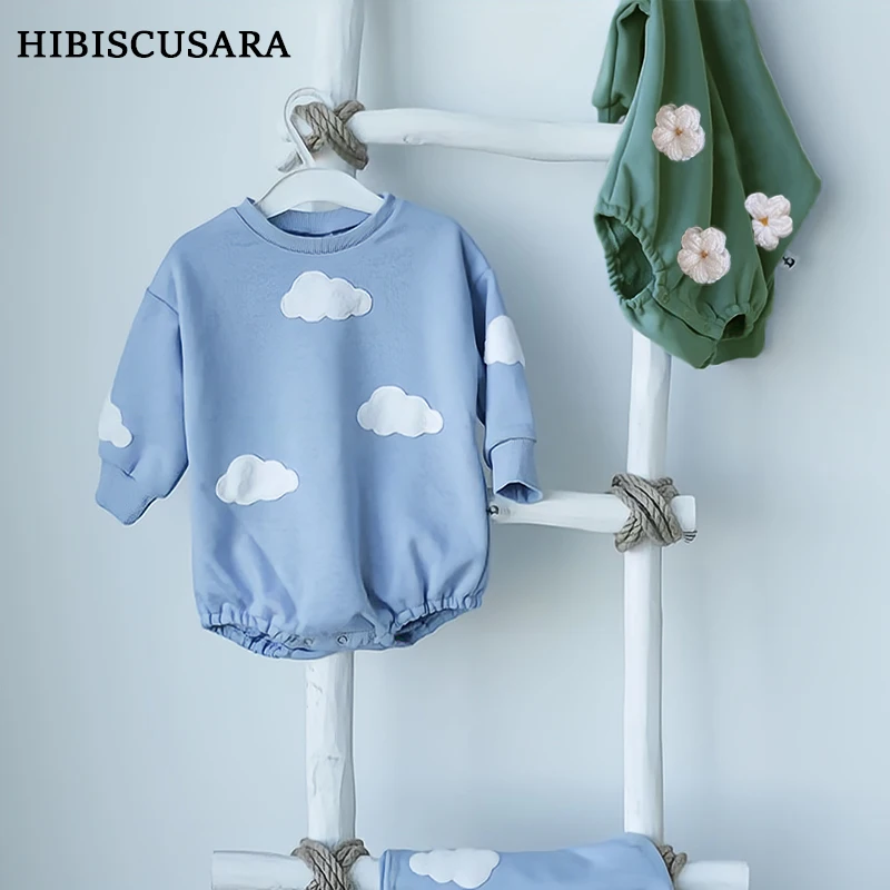 New Style Baby Cotton Rompers Jumpsuit Active Toddler Boys Girls Sweatshirt 3d Clouds Flowers Decoration Bodysuit Outfits