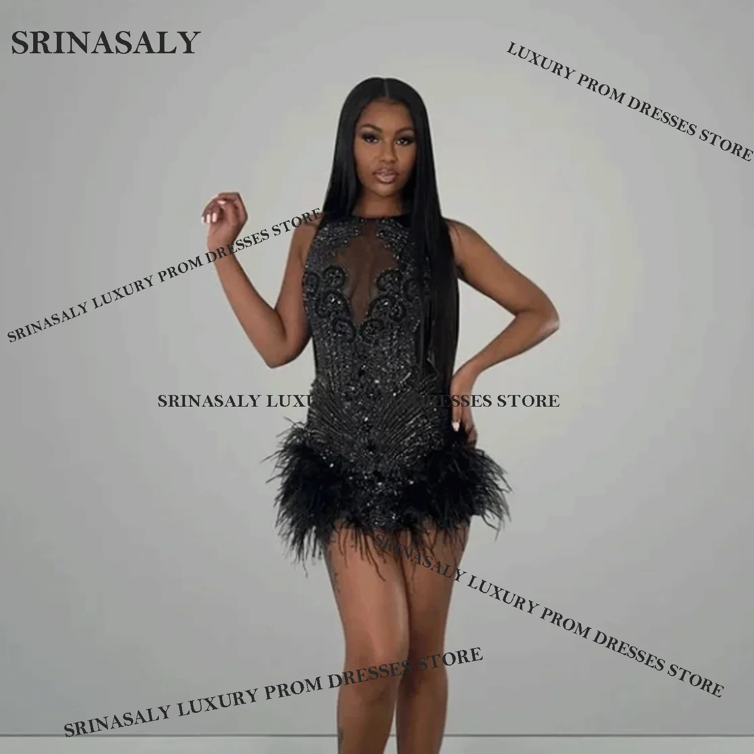 Elegant Formal Diamond Short Prom Dress Customized With Tail Birthday Party Dress Mini Homecoming Cocktail Dress For Black Girls