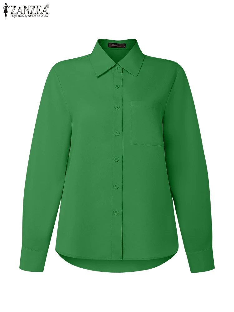 

ZANZEA 2025 Autumn Shirts Women Tunic Solid Color Fashion Casual Lapel Neck Tops Oversized Summer 3/4 Sleeve Buttons Blusas New