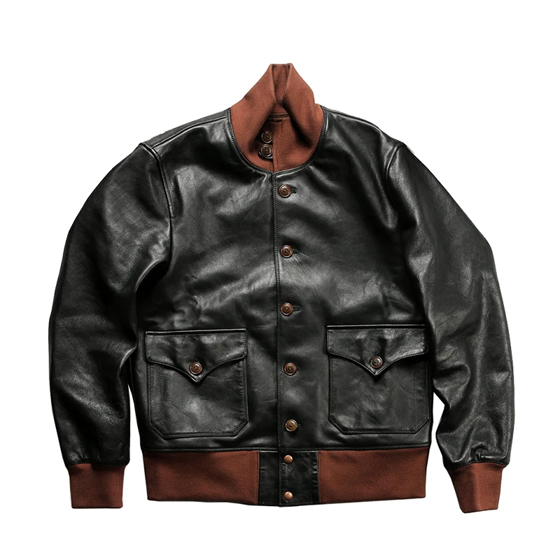 

American A1 horsehide jacket men's stand-up collar vintage Ameka Kiri oil wax vegetable tanned large size Real leather garment