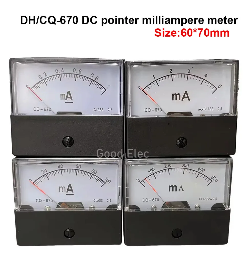 1PCS Ammeter DH-670 CQ-670 DC 0-500 MA 1A 2A 3A 5A 10A 20A 30A 50A 100A Rectangular Ampere Needle Panel Meter Gauge Amperemeter