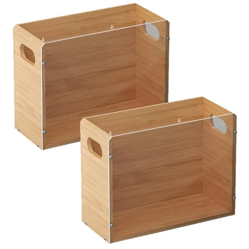 2Pcs Acrylic Wall File Organizer With Bamboo Base