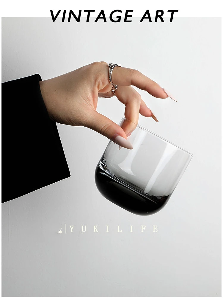 كوب ماء زجاجي كريستالي رمادي عتيق على الطراز الشمالي، مصنوع يدويًا، ويسكي النبيذ الأصلي، أدوات مائدة منزلية بسيطة