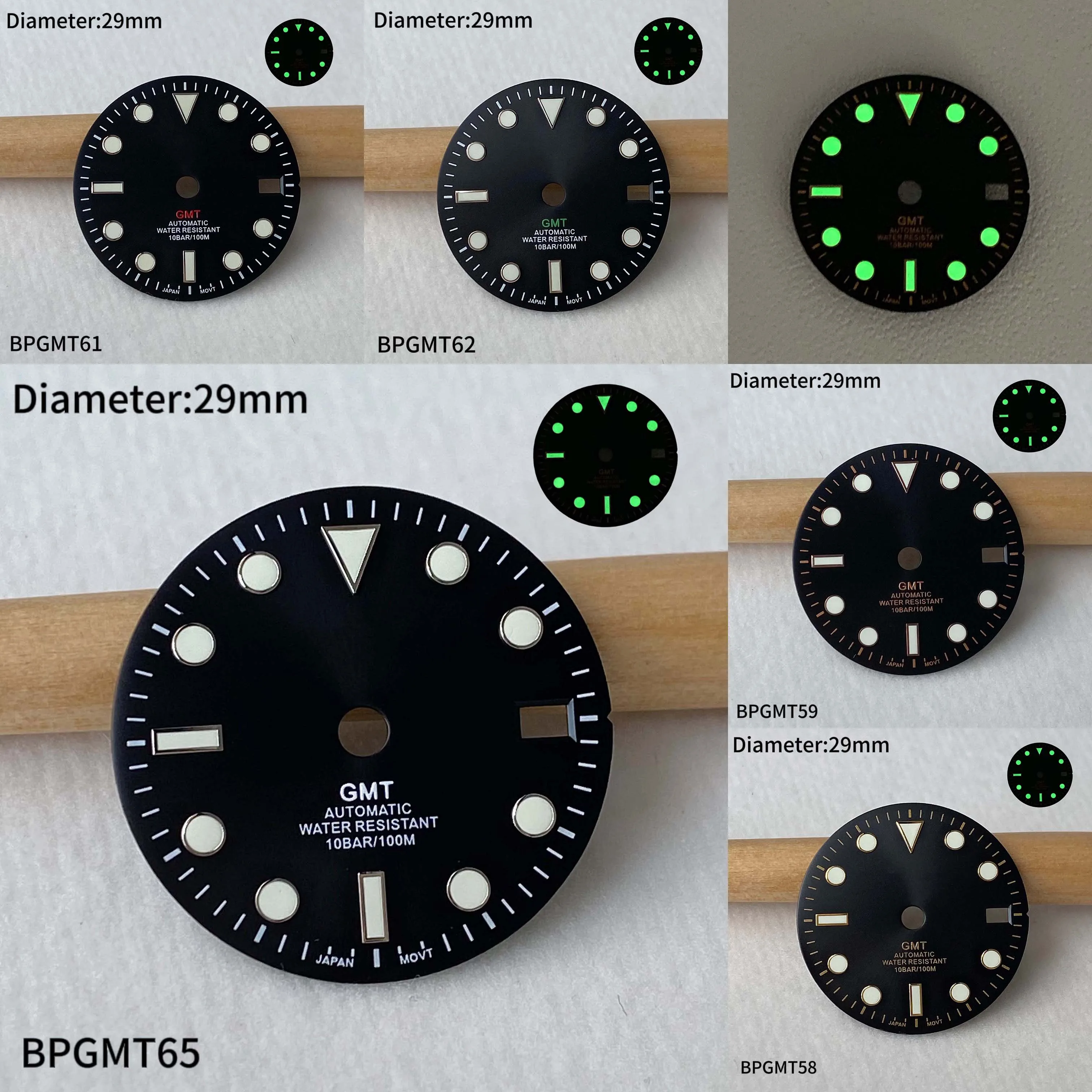 28.5mm GMT green luminous dial S logo black dial watch marking dial suitable for NH34A NH34 movement men's watch accessories