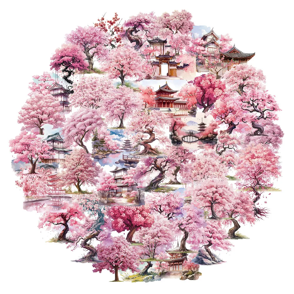 50PCS Watercolor Peach Tree Decoration PET Graffiti Stickers Luggage Speaker Skateboard Water Cup Computer Label Stickers