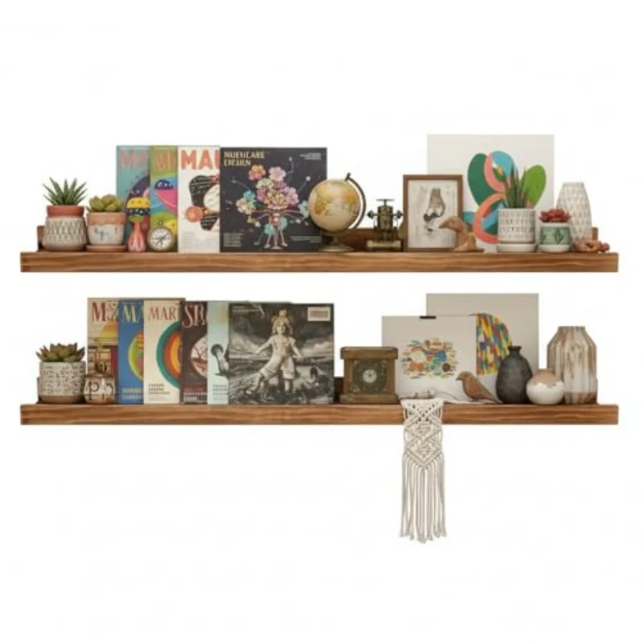 

48 Inch Long Wood Photo Picture Ledge Shelf with Lip Floating Shelves for Nursery Books Set of 2 Rustic Wall Shelf for Bedroom