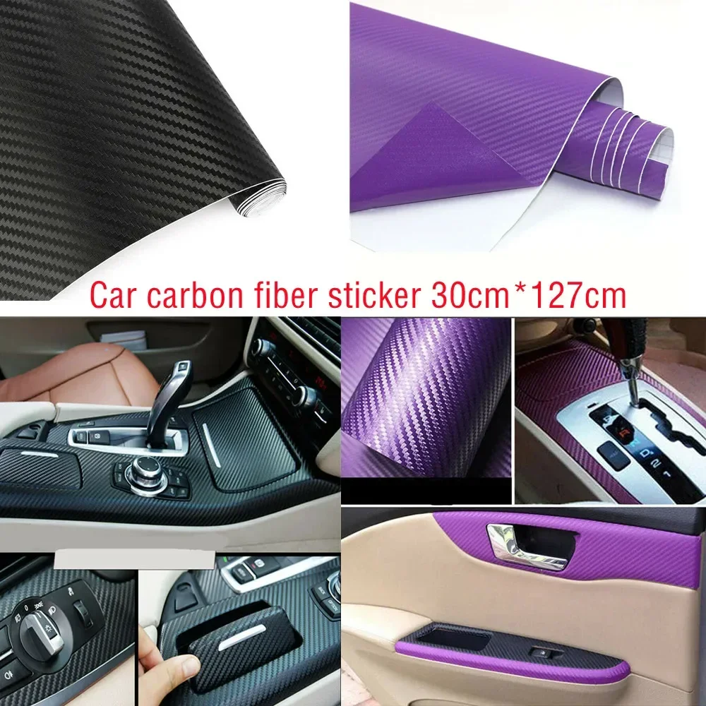 Car Carbon Fiber Sticker Car Black/silver/pink/orange/red Carbon Fiber Vinyl Wrap Sticker Interior Accessories Panel 50x12Inch