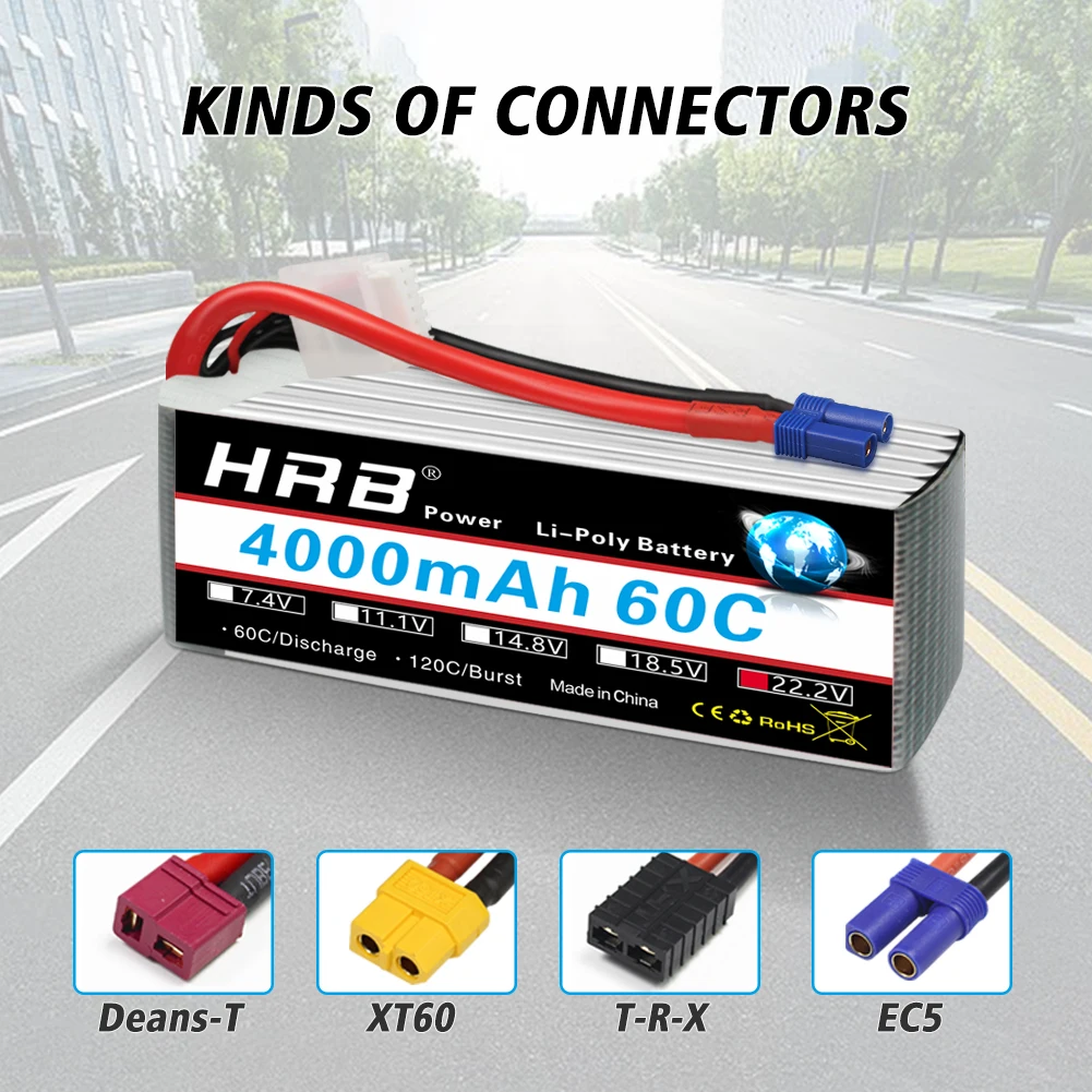 1/2 قطعة HRB 6S يبو بطارية 22.2 فولت 4000 مللي أمبير بطارية توصيل خارجي 60C XT90 موصل EC5 التوصيل ل RC سيارة بدون طيار RC هليكوبتر طائرة