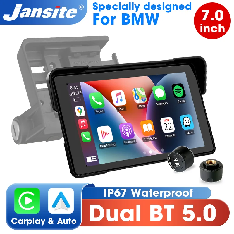 

7'' Motorcycle CarPlay for BMW R1200GS/ R1250GS/ R1300GS/S1000XR Digital Moto Dashboard Android Auto IPX7 Waterproof Dual BT 5.0